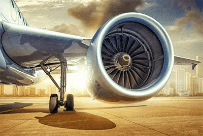 Jet engine viewed from the front on an airport apron